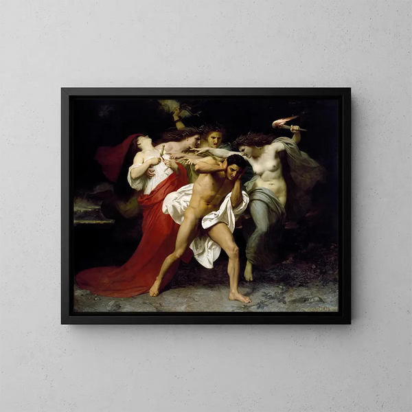 Oreste forfulgt af Furierne - William Bouguereau — indrammet kunstværk på væggen