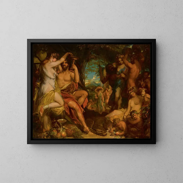 Un festmåltid med Bacchus - William Etty — indrammet kunstværk på væggen