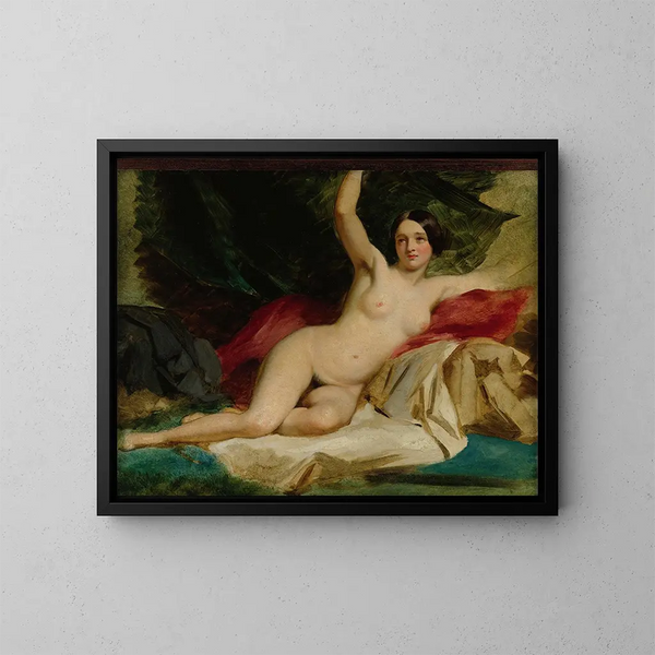 Kvindeligt liggende kunsttryk - William Etty — indrammet kunstværk på væggen