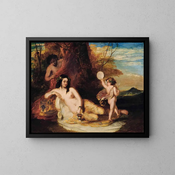 Satyr, der spionerer en liggende nymfe - William Etty — indrammet kunstværk på væggen