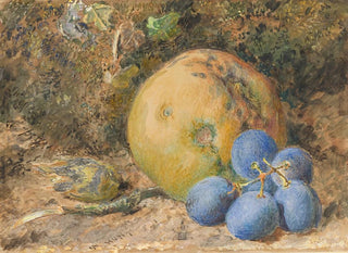 William Henry Hunt - An Apple Grapes and a Hazelnut on a Mossy Bank.webp