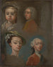 Studier af hoveder - William Hogarth — visning af kunstværket