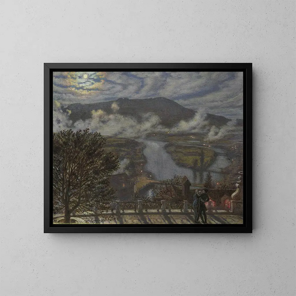 Vue depuis une terrasse d'un paysage fluvial de nuit - William Holman Hunt — indrammet kunstværk på væggen