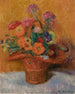 rød kurv med zinniaer - William James Glackens — visning af kunstværket