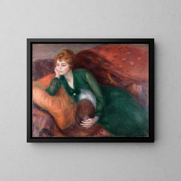 en ung kvinde i grøn - William James Glackens — indrammet kunstværk på væggen