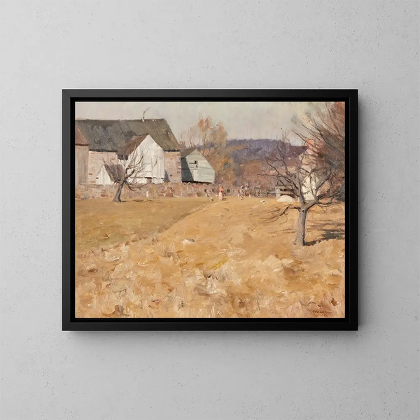 Nourrir les høns - William Langson Lathrop — indrammet kunstværk på væggen