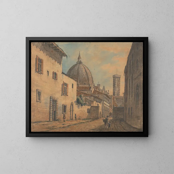 et gadebillede i Firenze med Duomo og Campanile i baggrunden - William Marlow — indrammet kunstværk på væggen