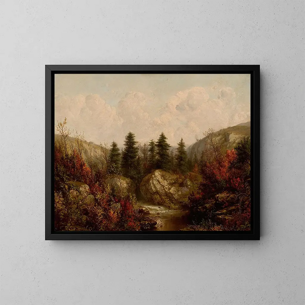 Rivière à travers une forêt d'automne - William Mason Brown — indrammet kunstværk på væggen