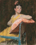 En pige i gul Den gule kjole - William Merritt Chase — visning af kunstværket