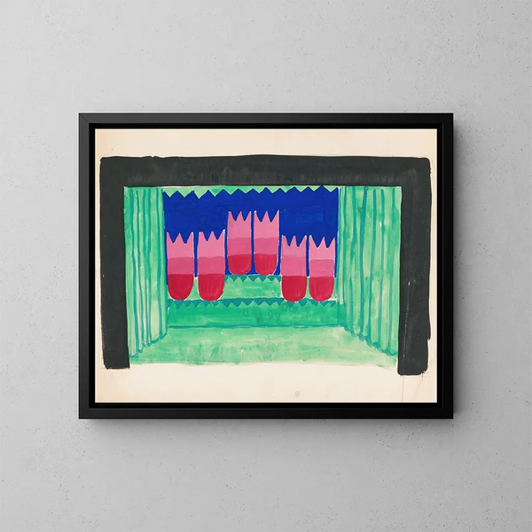 Winold Reiss - Designs for theater with blackframed proscenium and boldly colored settings Study for stage light wall decoration possibly for Caf Crillon 277 Park Avenue.webp
