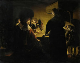 en taverne-scene oplyst af stearinlys - Wolfgang Heimbach — visning af kunstværket