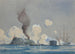 Aktion mellem USS Monitor og CSS Ram Merrimac i Hampton Roads, VA, Borgerkrigen - Worden Wood — visning af kunstværket