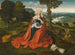 Jomfru med barnet siddende foran et stort landskab - Atelier af Joachim Patinir — visning af kunstværket