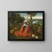 Jomfru med barnet siddende foran et stort landskab - Atelier af Joachim Patinir — indrammet kunstværk på væggen
