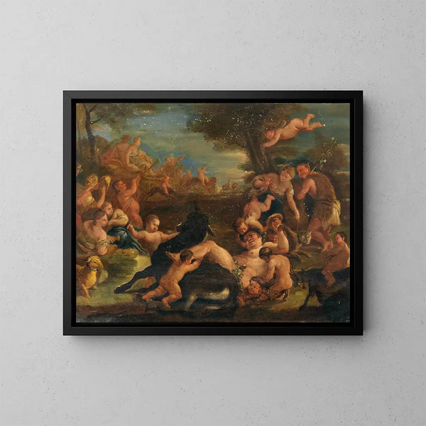 Bacchanale med den berusede Silène - Luca Giordano værksted — indrammet kunstværk på væggen