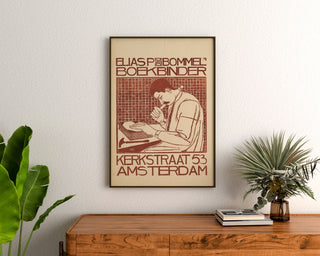 Art nouveau-plakat – Elias van Bommel – Theo Molkenboer, indrammet over en trækommode mellem planter.