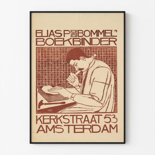 Art nouveau-plakat – Elias van Bommel – Theo Molkenboer, vist i en tynd ramme på en lys væg.