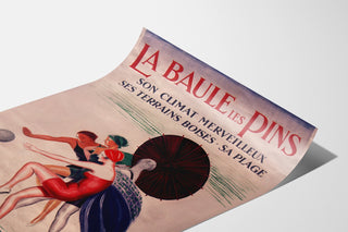 Bretagne-vintageplakat – La Baule-les-Pins, vist på et buet ark set i perspektiv.