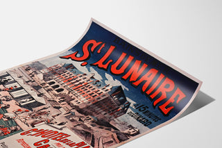 Vintage plakat Bretagne – Saint-Lunaire, havbade, vist på et buet ark set i perspektiv.