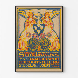 Udstillingsplakat – Sint Lucas, 1916 – Albert Hahn, vist i en tynd ramme på en lys væg.