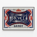 Paraplyplakat Revel — Varemærke, Lyon, Paris, vist i en tynd ramme på en lys væg.