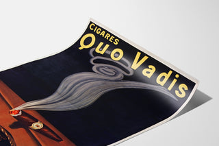 Vintage-reklameplakat Cigares Quo Vadis, vist på et buet ark i perspektiv.