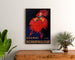 Vintage reklameplakat Cognac Richarpailloud, indrammet over en trækommode mellem planter.