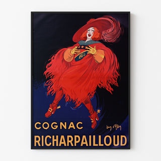 Vintage reklameplakat Cognac Richarpailloud, vist i en tynd ramme på en lys væg.