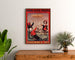 Vintage reklameplakat Grandes Galeries modernes, Agen, indrammet over en kommode i træ mellem planter.