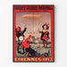 Vintage reklameplakat Grandes Galeries modernes, Agen, vist i en tynd ramme på en lys væg.