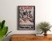 Vintage reklameplakat Heinlein, lysekroner, indrammet over en trækonsol mellem planter.
