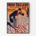Vintage reklameplakat Inoui-Tailleur, indrammet i en tynd ramme på en lys væg.
