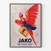 Vintage-reklameplakat Jako nettoie tout, vist i en tynd ramme på en lys væg.