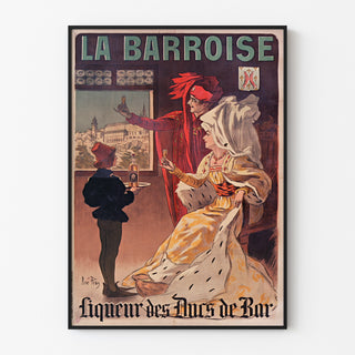 Vintage-reklameplakat La Barroise, indrammet i en tynd ramme på en lys væg.