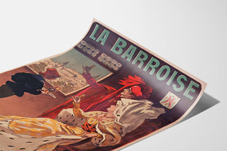 Vintage-reklameplakat La Barroise, vist på et buet ark i perspektiv.