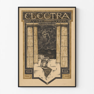 Vintage teaterplakat – Electra – Richard Roland Holst, i en tynd ramme på en lys væg.