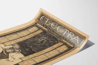 Vintage teaterplakat – Electra – Richard Roland Holst, vist på et buet ark i perspektiv.
