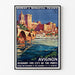 Vintage turistplakat – Avignon, romansk og middelalderlig Frankrig, indrammet i en tynd ramme på en lys væg.