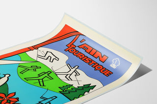 Vintage turistplakat – L’Ain touristique, vist på et buet ark set i perspektiv.
