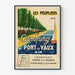 Vintage turistplakat – Les Peupliers, camping ved Pont-de-Vaux, vist i en tynd ramme på en lys væg.