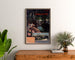 Vintage turistplakat – Pougues-les-Eaux, PLM, indrammet over en trækommode mellem planter.