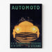 Vintageplakat Automoto, Saint-Étienne, vist i en tynd ramme på en lys væg.