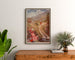 Vintage plakat Auvergne, Le Lioran, indrammet over en trækommode mellem planter.