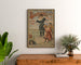 Vintage plakat Boulogne-sur-Mer, 24 express, indrammet over en kommode i træ mellem planter.