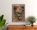 Vintageplakat Cannes, Grand Hôtel des Pins, indrammet over en trækommode mellem planter.