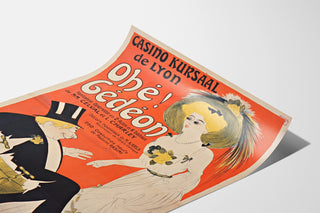 Vintage-plakat Casino Kursaal, Ohé Gédéon, vist på et buet ark set i perspektiv.