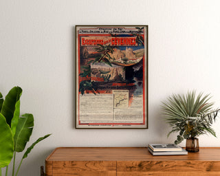 Vintageplakat Cévennes, togture, indrammet over en kommode i træ mellem planter.
