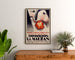 Vintage-plakat Udstilling Achille Mauzan, indrammet over en kommode af træ mellem planter.