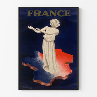Vintageplakat Frankrig, udstilling i Paris 1937, vist i en tynd ramme på en lys væg.