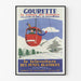 Vintage-plakat Gourette, télévoiture, vist i en tynd ramme på en lys væg.